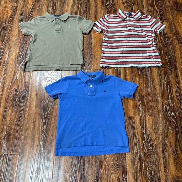 Polo Ralph Lauren 3T - 4T Collared Short Sleeve‎ Boys Shorts Blue Brown Striped - Picture 1 of 7